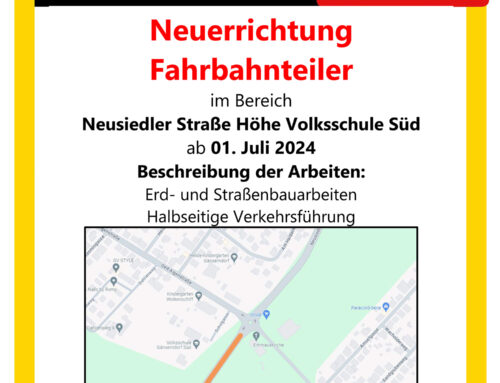 Neuerrichtung Fahrbahnteiler – Neusiedler Straße ab 1. Juli 2024