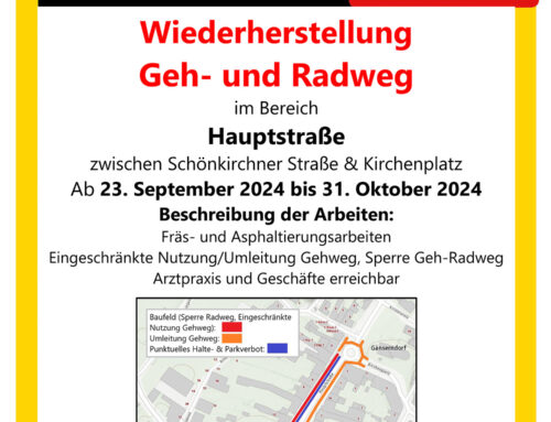 Wiederherstellung Geh- und Radweg | Hauptstraße | 23. Sep. – 31. Okt.